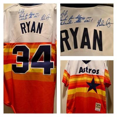 Signed / Autographed Nolan Ryan Jersey w/ Personal Message to BJ Thomas. Authentic Game Jersey signed by Hall of Fame Pitcher Nolan Ryan.