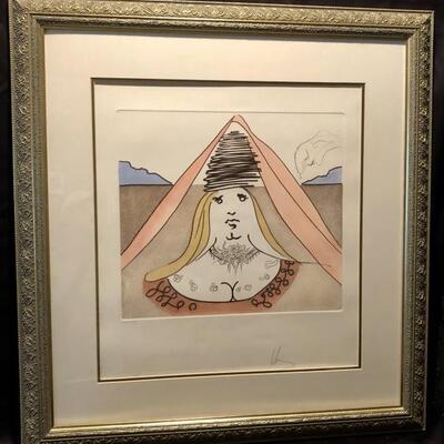 Salvador Dali. The Lady Dulcinea. Signed
Cooperative Intaglio. 1981. Limited Edition. #118 of 125.. 15.5 x 17.5. 34 x 32 framed.