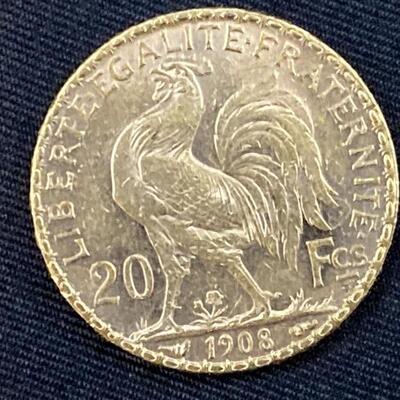France 1908 .9999 Gold Coin Marianne Rooster 20
Francs