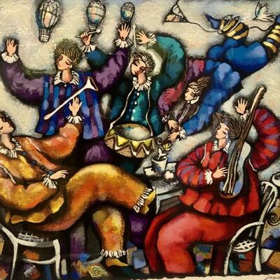 Michael Kachan. EIFFEL SONG. Seriolithograph in
Color, 133/350. Signed by artist. 15.5 x 13. 25 x 23 framed. COA attached.