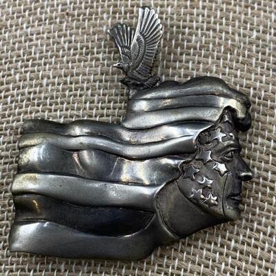 Sterling Silver Custom-Made BJ Thomas Profile Pendant with Eagle 45.32g - signed by artisan