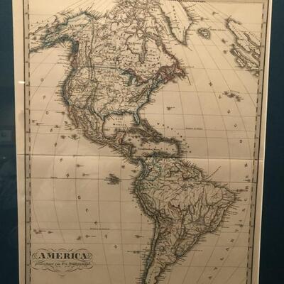 America. Printed Map from Adolf Stielerâ€™s Hand Atlas. 1875. See information from back. 17 x 12.5. 27.5 x 23.5 framed.