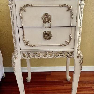 White with Gold Trim, Louis XV French Nightstand