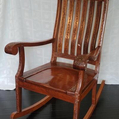 Very Detailed Carved Rocker w Brass Inlay on Arms