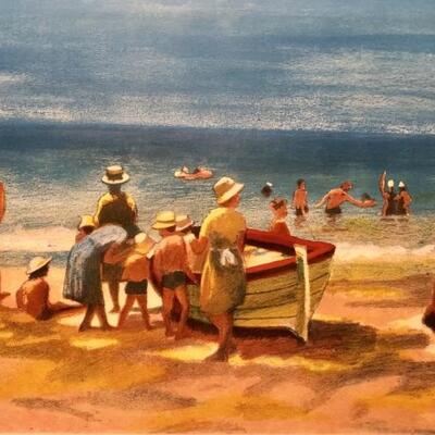Beach Scene by Artist, McCall. Signed and
numbered limited edition lithograph. 48/275. 13.5 x 19.5. 19.5 x 25 framed.