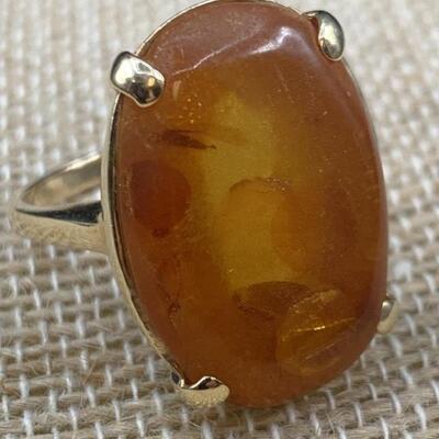 14k Gold & Amber Ring Sz 7 - 7.42g tw