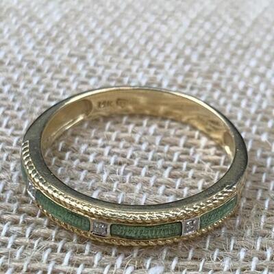 14k Gold, Enamel, & Diamond Ring Sz 10