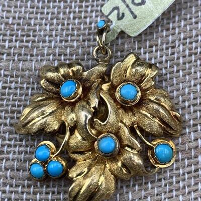 18k Gold & Sleeping Beauty Turquoise Pendant 