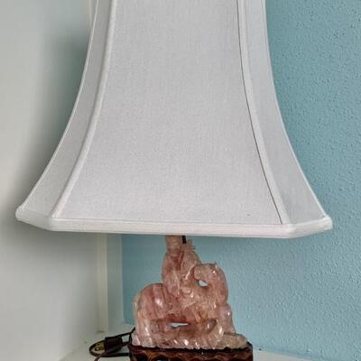 Chinese Hand Carved Rose Quartz Figural Lamp