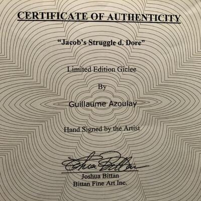 Jacobâ€™s Struggle d. Dire by Guillaume Avoulay  Limited edition Giclee. 89/125. Hand signed by artist. 14x11.  20x16.5 framed. COA...