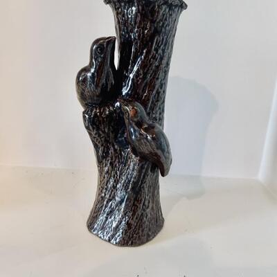 Bird on Tree Trunk Brown Vase is 9.5in tall