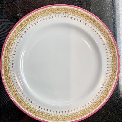 Antique Royal Worcester Set of English Fine China      About 27 Pieces of 18thC Pink band and brown flower and geometric trim