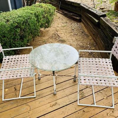 (3) Patio Set w/ Cross Strap Chairs & Round Table