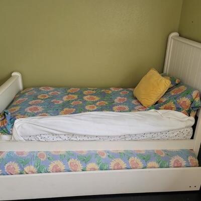 Twin White Trundle Sleigh Bed with Mattresses