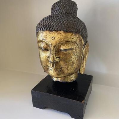 Vintage Serenity Buddha Head Sculpture on Stand