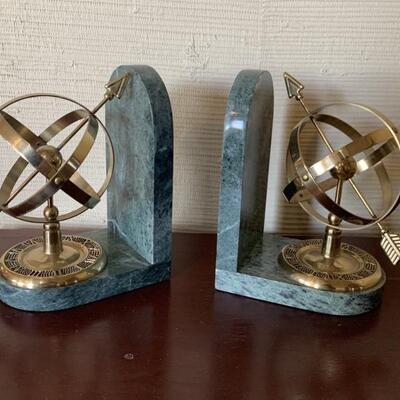 Brass & Marble Bookends Geometric Arrow