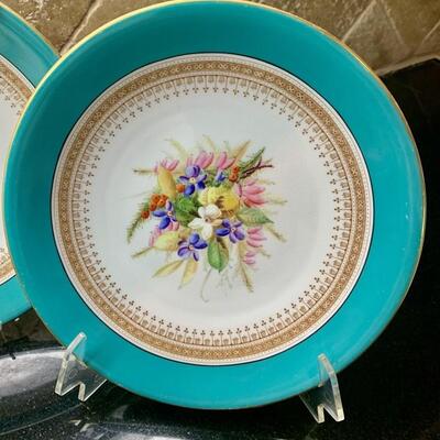 (10) Antique Royal Worcester 1878 English China      Royal Worcester China Manufactured in 1978 has a turquoise band with gold rim, brown...