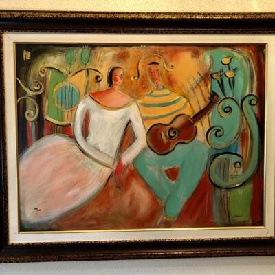 Holland Berkeley. Duette of Strings. Mixed Media on Canvas. 194/250. Hand-signed by artist. 30 x 40. 40x48 framed.  COA included.