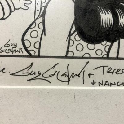 NANCY Comic Strip Given to BJ by Guy Gilchrist
Inscription and Signature Hand Written by Gilchrist
Framed, the piece is 19in l x 11in h