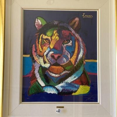 Abstract Tiger by Christian Lassen. Signed Lithograph. (1999). Limited Edition.  #29 of 125. 33 x 26.  48 x 42 framed.