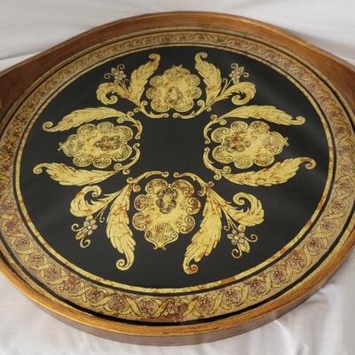 Z Gallerie Hand Painted Round Handled Tray