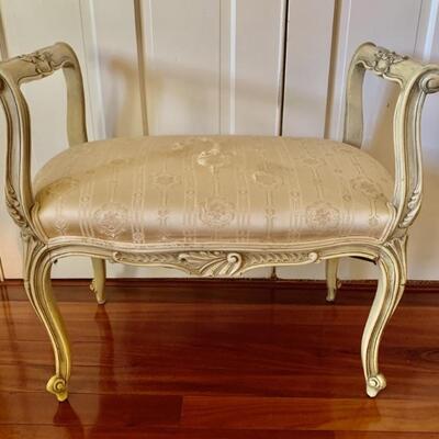 Antiqued White Louis XV French Style Bench