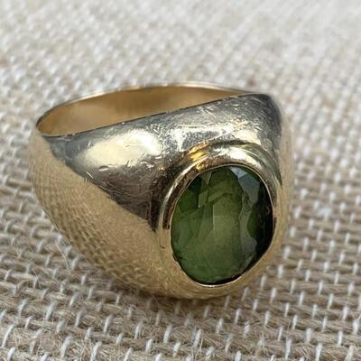 Menâ€™s 14k Gold & Peridot Ring Sz 10.5 20.41g