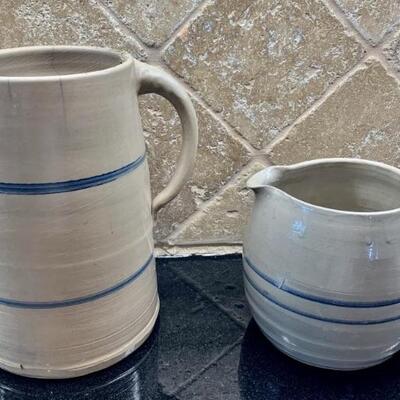 (2) Vintage Pottery Striped Pitchers
