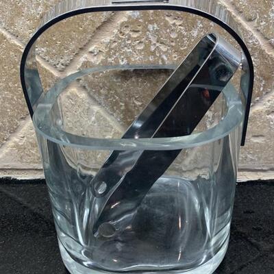 BJ's Monogrammed Ice Bucket with Tongs. Very thick and heavy glass