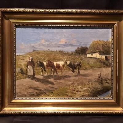 Gage Young. Woman with Cattle. Original Oil on
Canvas. 15 x 11. 21 x 17 framed. Signature lower right.
