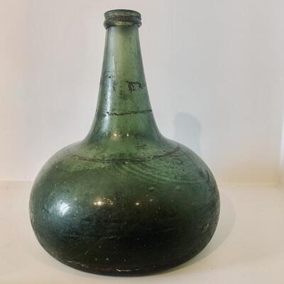 Antique Dutch Green Glass Pirate Wine Onion Bottle