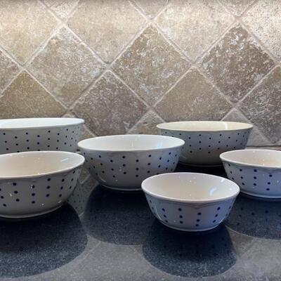 (6) Blue & White Dotted Ceramic Bowls from Belgium