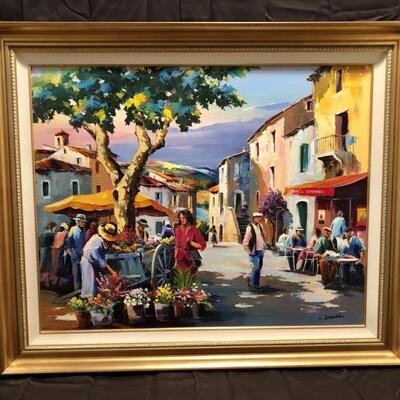 Christian Jequel. La Marchande de Fleurs                Original Oil on Canvas. 29x36 framed. Artist signature on lower right. No COA...