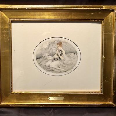 Louis Icart. Contentment. Antique Original Dry
Point Etching on Paper with Hand Watercolor, 1922.