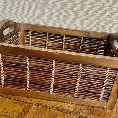 Woven Straw Basket in Wooden Frame with Handles