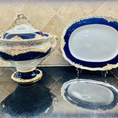 (2) Antique 19th Century English Victorian Marked
Gold Trimmed Tureen and Platter
These have very clear English Registration Marks
See...