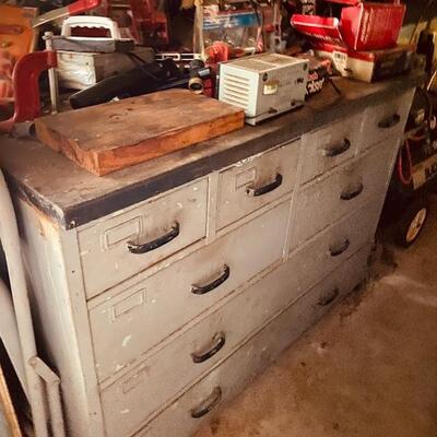 Vintage metal shop chest cabinet 