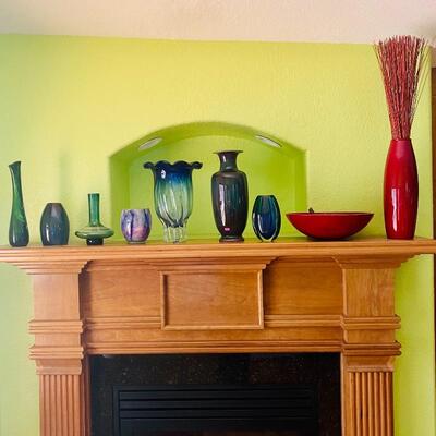 Assorted colorful vases and decor