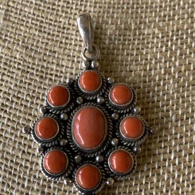 Sterling Silver Pendant with Coral
