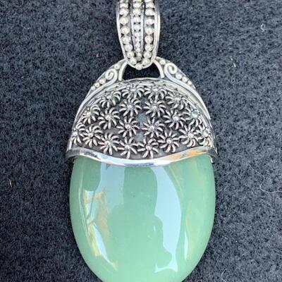Sterling Silver and Jade Pendant Hallmarked BA