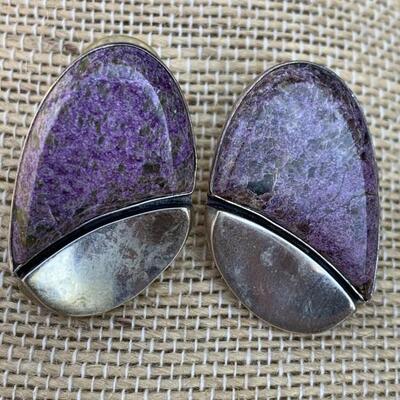 Sterling Silver and Purpurite Stone Earrings by Jay King Hallmarked DTR