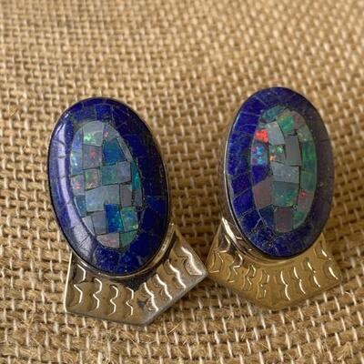 Sterling Silver Earrings with Lapis and Opals
