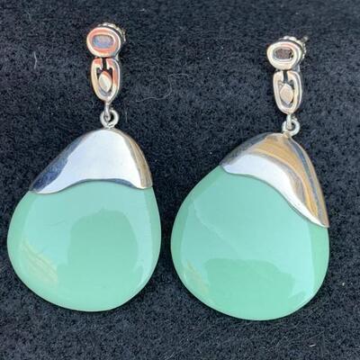 Sterling Silver and Green Stone Earrings by Jay King, Hallmarked DTR