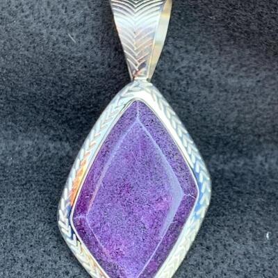 Sterling Silver Pendant with Purple Stone by Jay King Hallmarked DTR 2.5in long
