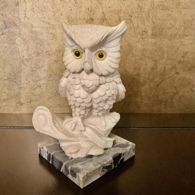 Ceramic Owl Statue on Marble Base