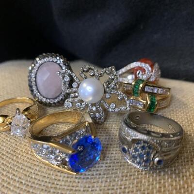 (7) Costume Jewelry Rings sizes 7, 8, 9