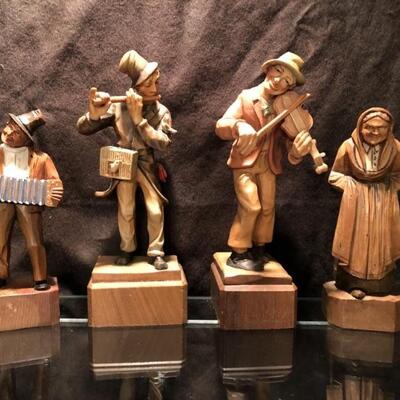(4) Hand Carved Swiss Folk Life Statues
