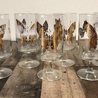 (6) Vintage Neiman Marcus Gold Butterfly Glasses