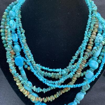 Multi Strand Turquoise & Sterling Silver Necklace by Jay King Hallmarked  DTR 20in