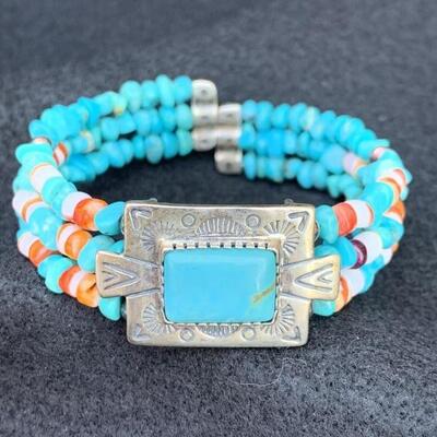 Sterling Silver and Turquoise Bracelet by Roderick Tenorio Hallmarked RMT
